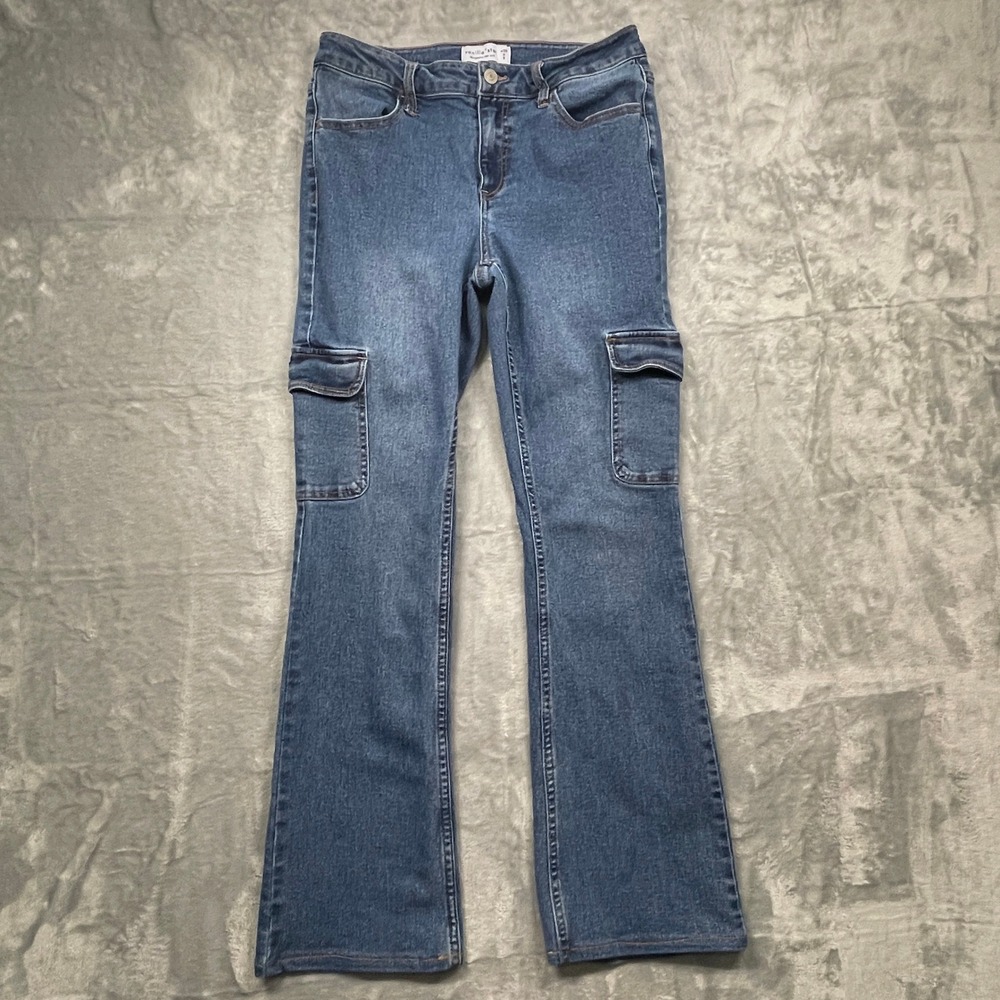 Vanilla Star Cargo Flare Jeans Women Blue Medium‎ Wash Mid Rise V23889-4 9